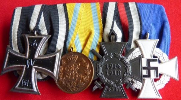 German WW1/2 Parade Mounted Medal Bar of 4 Awards