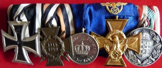 German WW1/2 Parade Mounted Medal Bar of 5 Awards