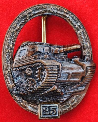 WW2 German Panzer Assault Badge in Bronze 1957 Variation with number 25