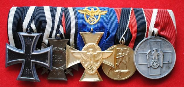 WW1/WW2 German Parade Mounted Medal Bar of 5 Awards