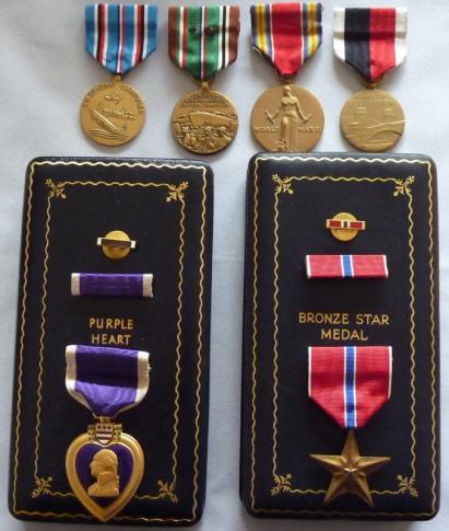 US WW2 Named Purple Heart and Named Bronze Star Medal group of Six awards