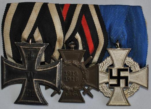 WW1/WW2 German Armed Forces Parade Mounted Medal Bar of 3 awards