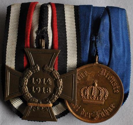 WW1 German parade mounted medal bar of 2 Awards